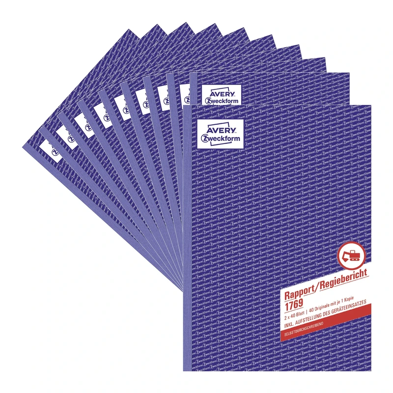 AVERY Zweckform 1769-10 Pattern Report (A4, Self-Copying, Certified by Legal Experts, for DE/at on Work Performance, 2 x 40 Sheets) Pack of 10, White/Yellow