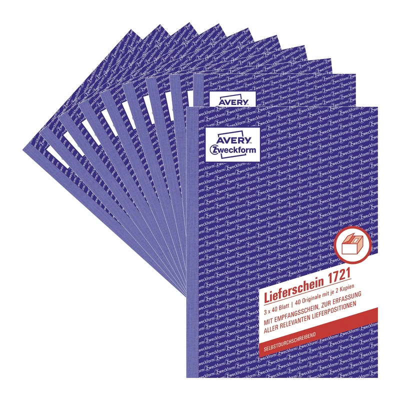 AVERY Zweckform 1721-10 Delivery Note with Receipt Certificate (A5, 3 x 40 Sheets, Self-Copying with Coloured Duplications, for Entering All Relevant Delivery Lines) Pack of 10, White/Yellow/Pink