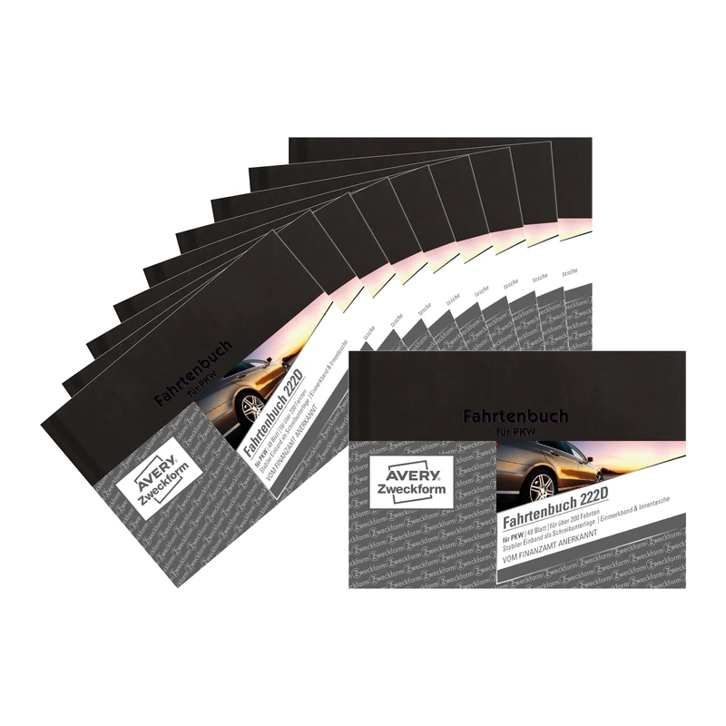 AVERY Zweckform 222D-10 Logbook (for Cars, Hard Cover Approved by Tax Office, A6 Landscape, 96 Pages Total 235 Drives, More Space per Entry, for Germany and Austria) Pack of 10