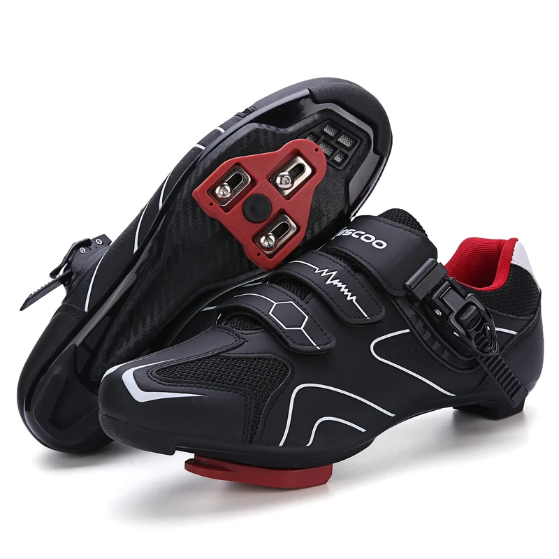 Mens Womens Cycling Shoes Compatible with Peloton Bike Indoor Outdoor Road Bike Riding Shoes with Look Delta Cleats Pre-Installed Clip in Pedal, (Black White, 5.5)