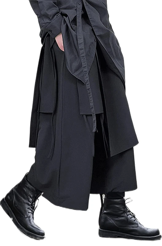 AITFINEISM Harem Pants Men Loose Wide Leg Japanese Harajuku Kimono Pants, Black, 3XL