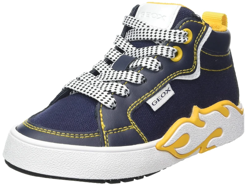 Geox J Alphabeet Boy Sneaker, Navy Yellow, 11.5 UK Child