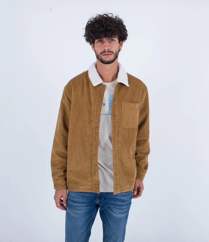Hurley Men's Bixby Cord Sherpa Lined Shirt, Golden Doodle, M
