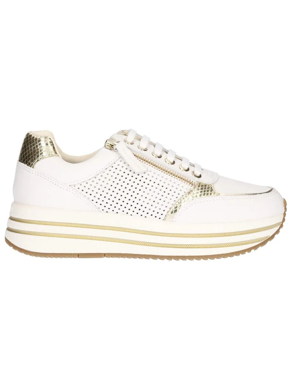 Geox Women's D Kency E Trainers, White Lt Gold, 4 UK