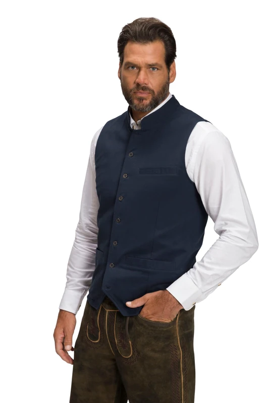 JP 1880 Menswear Big & Tall Plus Size Waistcoat, traditional costume, sweat fabric, stand-up collar, embroidery navy blue XXX-Large 806778130-3XL