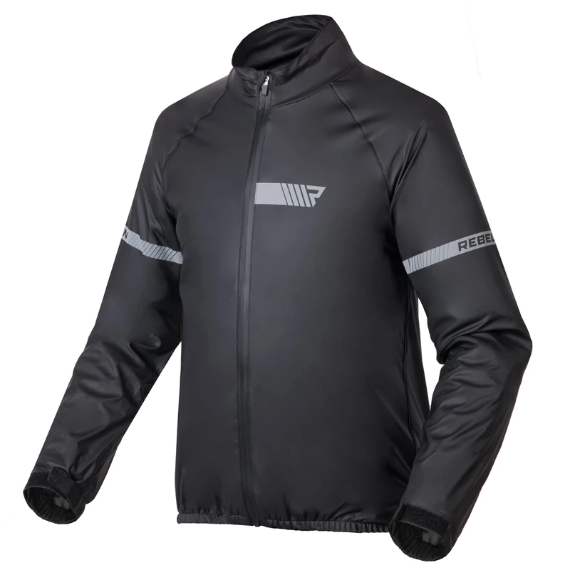 REBELHORN Ocean Motorcycle Rain Jacket, Laminated Membrane, Reflective Elements, Windproof, Breathable, Waterproof, Sizes up to 10XL, black, XS