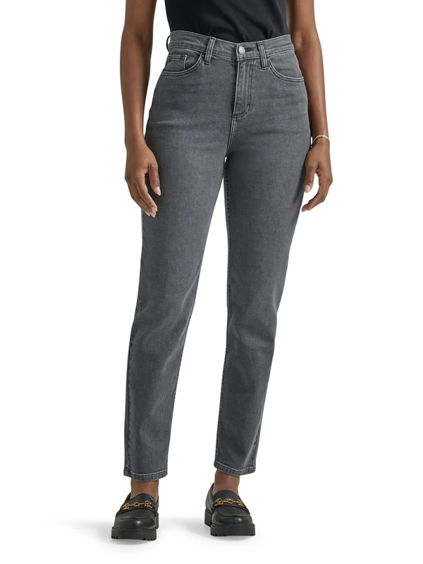 Lee Women's Legendary High Rise Mom Jean, Washed Black, 16 US
