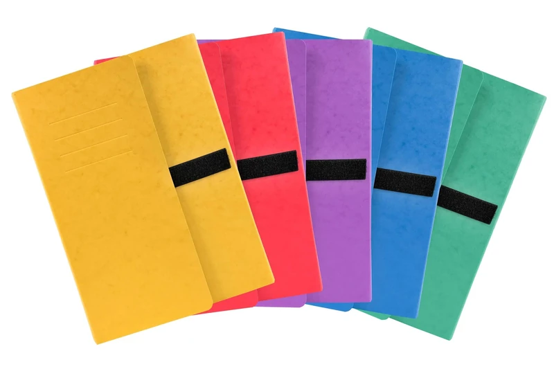Exacompta - Ref 740E - Box of 10 folders with Expandable Back in Glossy Card - 3 Flaps - Hook and Loop Fastener - Size 24 x 32 cm - for A4 Size - Assorted Colours