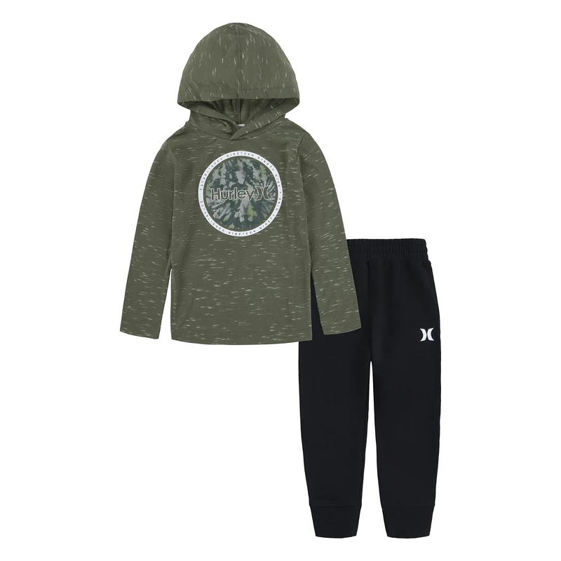 Hurley Boy's Hrlb Cloud Slub Sweatshirt Set + Pants, Army, 4 Years