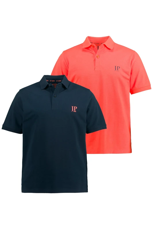 JP 1880 Men's Poloshirts, 2er-Pack Polo Shirt Neon Orange 4XL