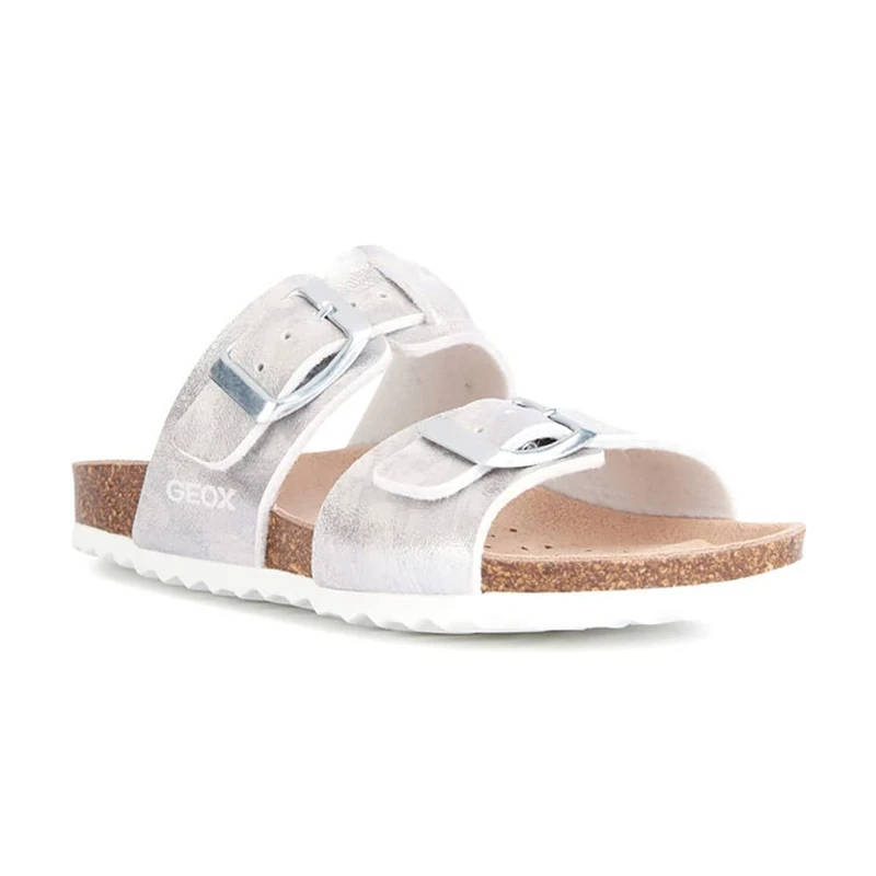 Geox Women's J Adriel Girl Sandal, Silver, 12.5 UK Narrow