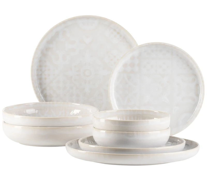 MÄSER 934062 Tiles Series Modern Vintage Crockery Set for 2 People in Moorish Design 8-Piece Dinner Set with Plates and Bowls Made of High-Quality Ceramic Stoneware White