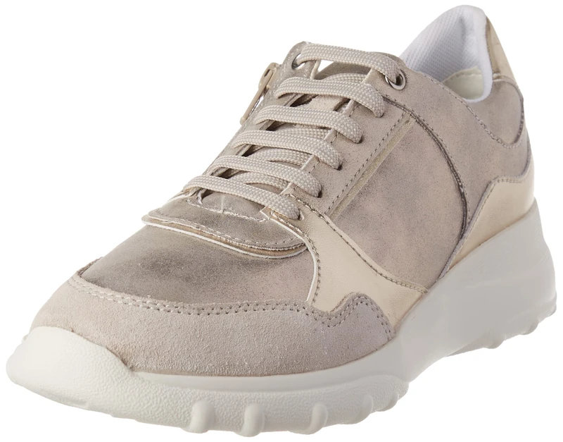 Geox Girls' D Alleniee Trainers, Lt Taupe Lt Gold, 4 UK