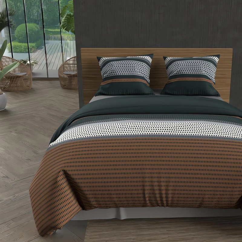 Soleil d'ocre, Thales Cotton Duvet Cover Set, 57 Thread Count, 240 x 220 cm, Brick