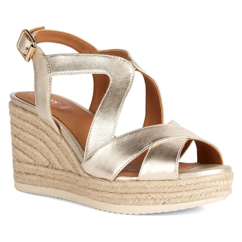 Geox Women's D Ponza Espadrille Wedge Sandal, Gold, 2.5 UK