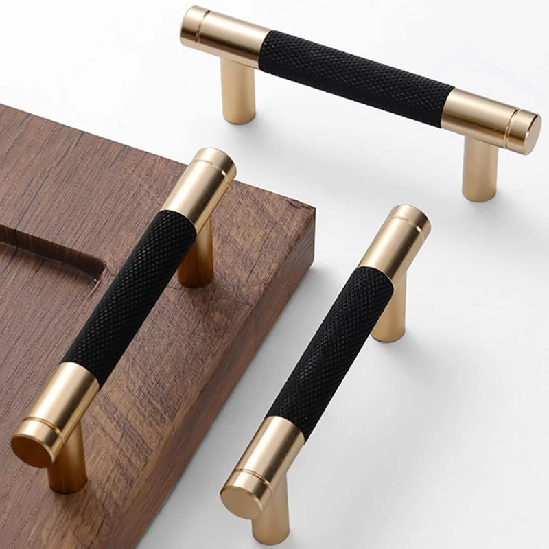 Westablize 24 Pack 3 Inch 76 mm Bar Cabinet Pulls Gold and Black Knurled Handles for Brushed Gold Drawer Pulls Cupboard Aluminum Handles