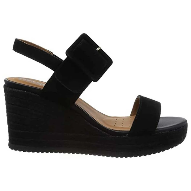 Geox D Ponza Espadrille Wedge Sandal, Black, 6.5 UK
