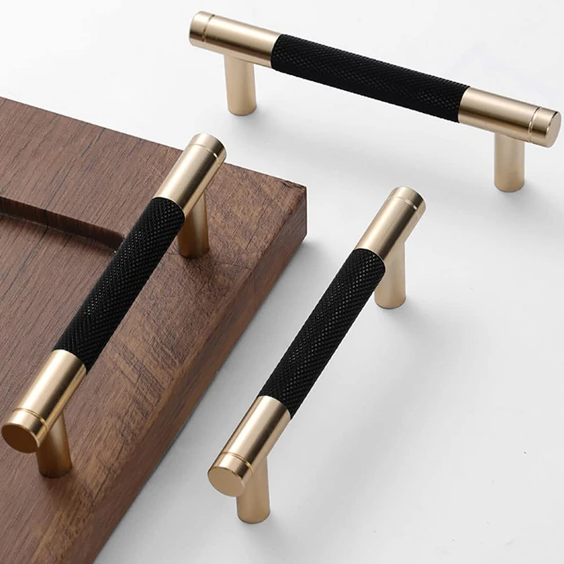 Westablize 24 Pack 3 3/4 Inch 96 mm Bar Cabinet Pulls Gold and Black Knurled Handles for Brushed Gold Drawer Pulls Cupboard Aluminum Handles