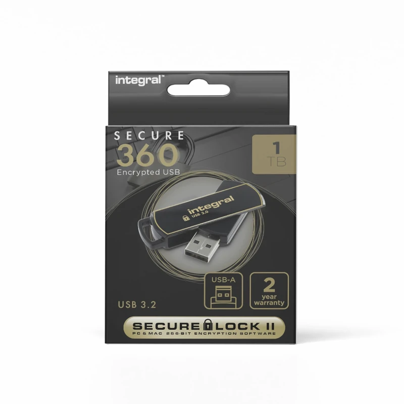 Integral 1TB Secure360 256-Bit Software Encrypted 3.0 USB Secure Flash Memory Drive - Working and Encrypted Dual Partition, Intelligent Password Attack Protection and 360 degree rotating casing