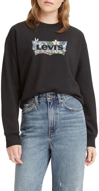 Levi's Women's Graphic Standard Crewneck Sweatshirt, BatwingDark Floral Fill Caviar, XXS