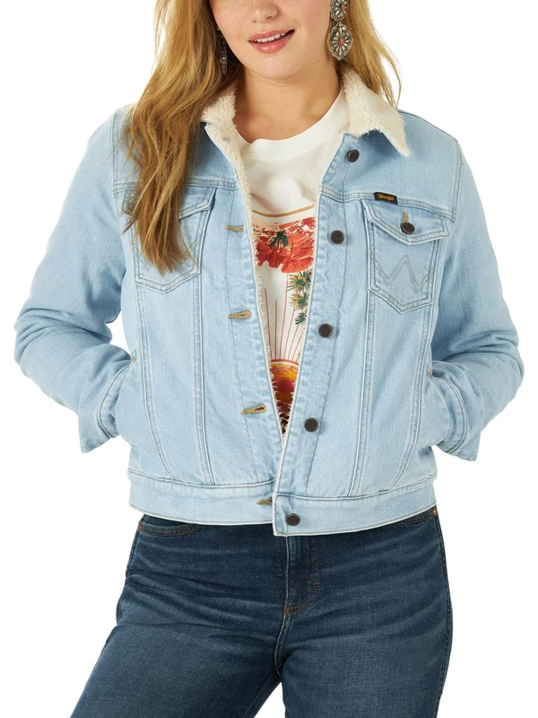 Wrangler Women's Retro Sherpa Lined Jacket, Bleach Denim, XXL