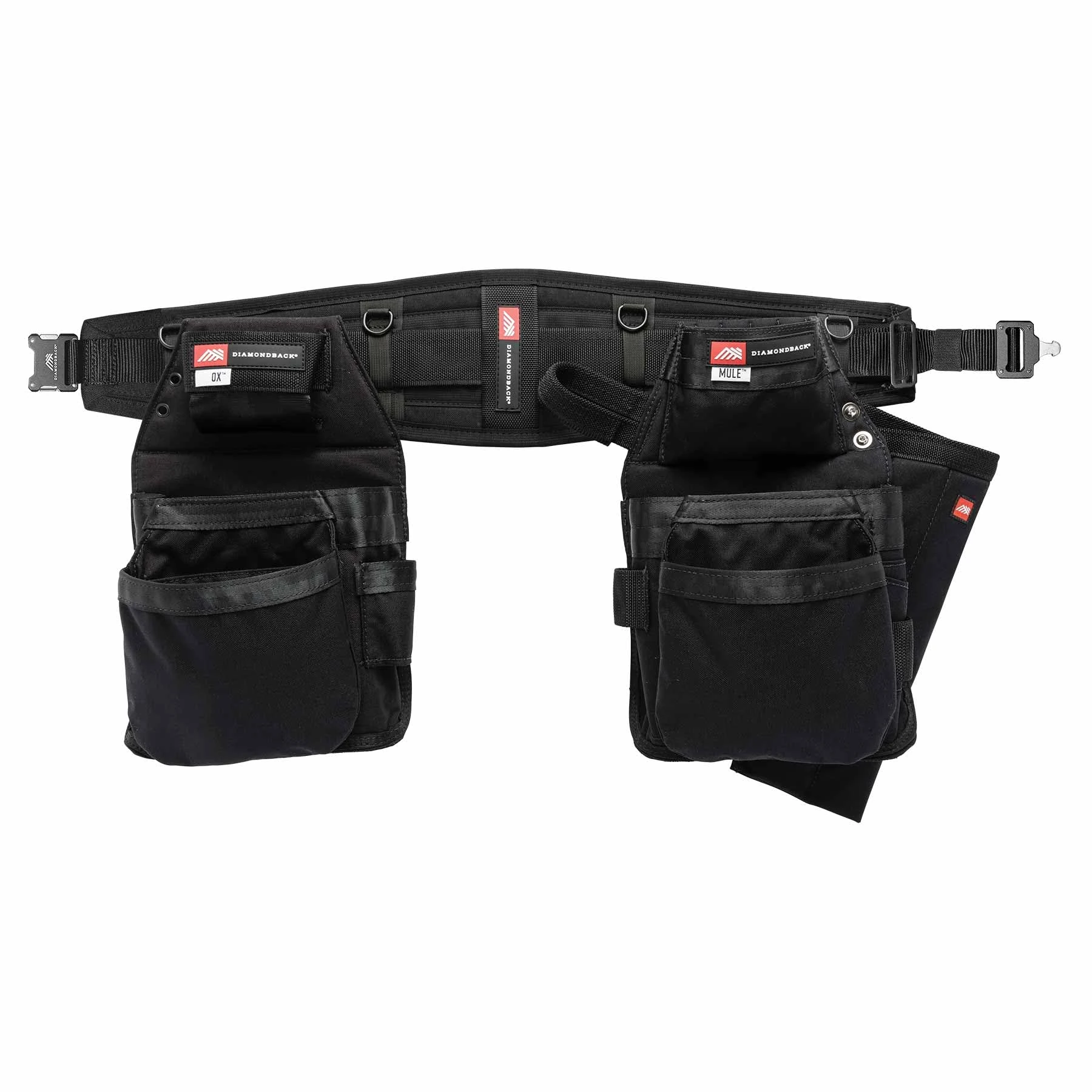 The Diamondback GRRande 2.0 Tool Belt System, Right Handed, Black, Medium | for Carpenter Framer Roofer | Padded 5 Pockets, 13 Slots, 2 Loops | Holds Drill Bit Index, Speed Square, Measuring Tape