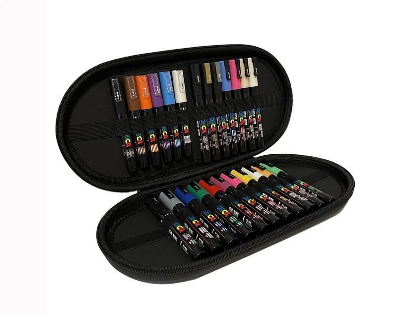 Posca - Acrylic Paint Pens (24pc), Multi Surface Markers for Windows, Glass, Graffiti, Fabric, Rock Painting, Canvas, Wood, Metal, Fabric, Colouring, Arts & Crafts with Premium Quality Travel Case