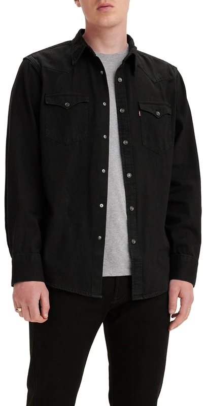 Levi's Men's Barstow Western Standard Woven shirts, Marble Black Denim Rinse, XS