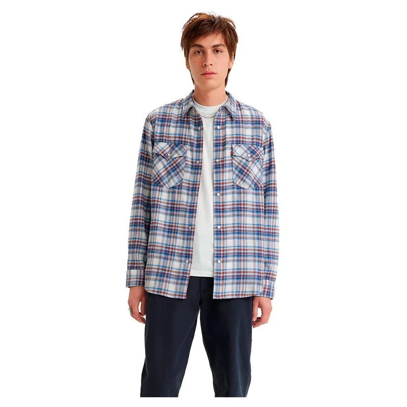 Levi's Men's Relaxed Fit Western Shirt, Humphrey Plaid Bright White, XS