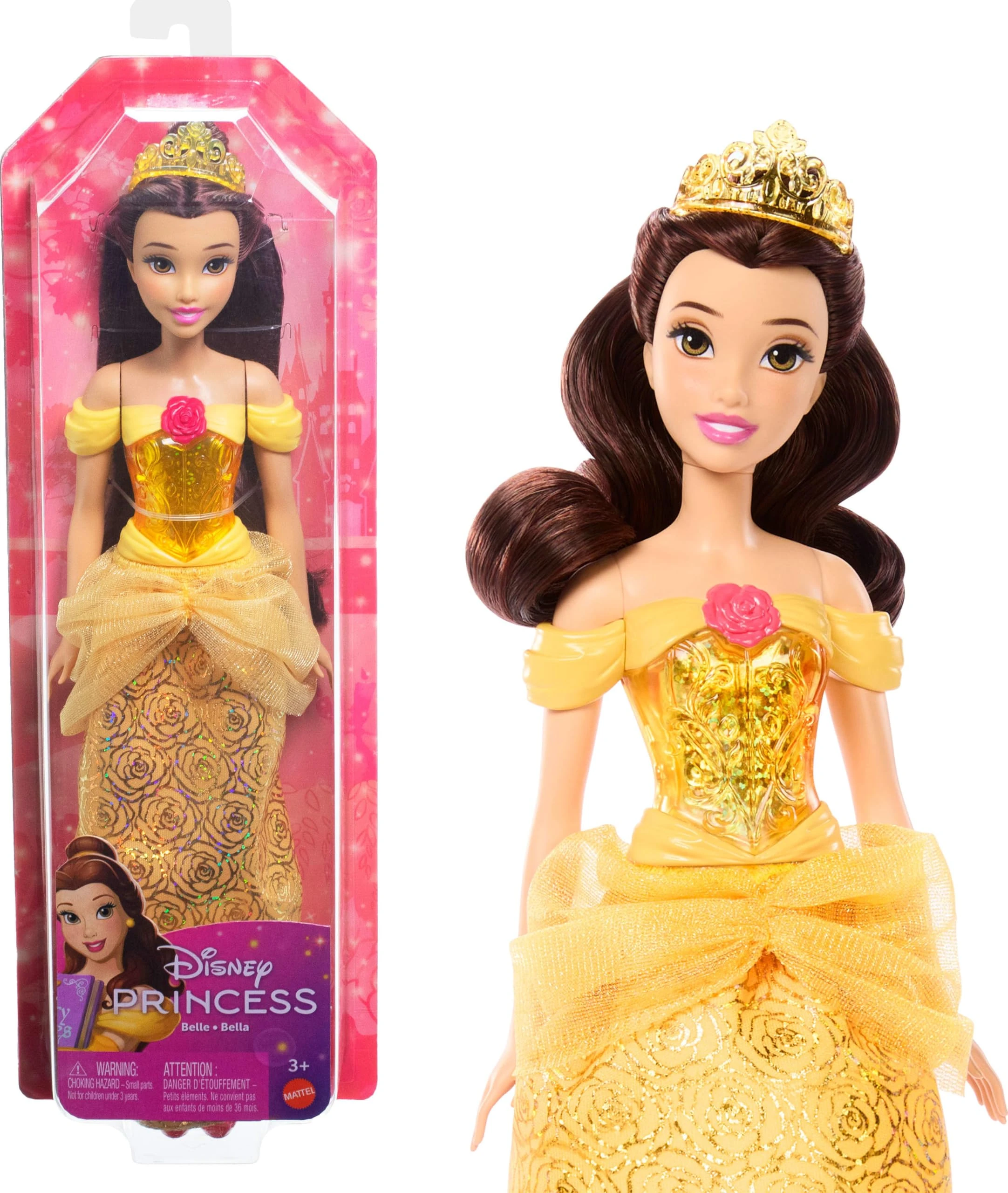 Mattel Disney Princess Dolls, Belle Posable Fashion Doll with Sparkling Clothing and Accessories, Disney Movie Toys, HLW11