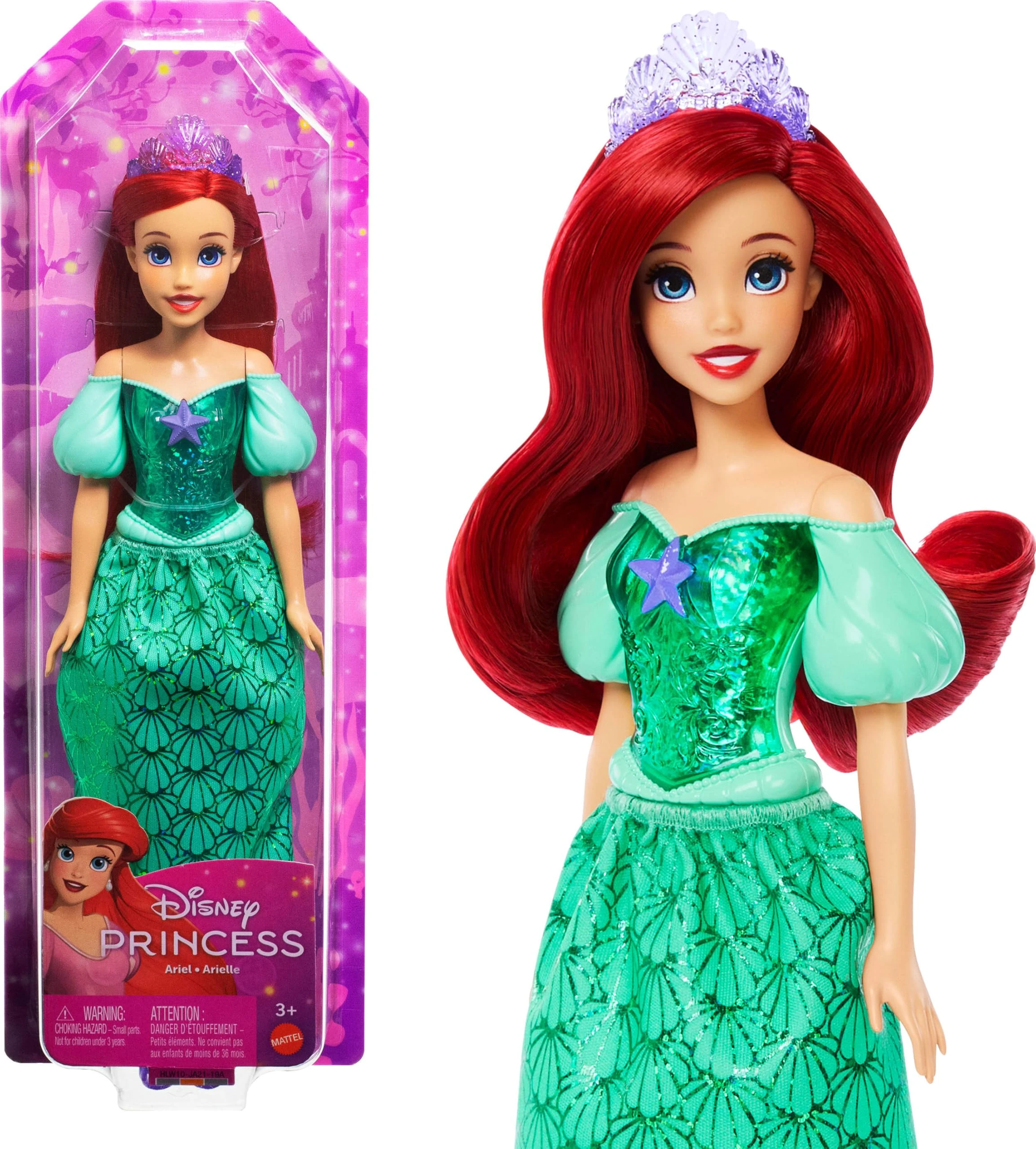 Mattel Disney Princess Dolls, Ariel Posable Fashion Doll with Sparkling Clothing and Accessories, Disney Movie Toys, HLW10