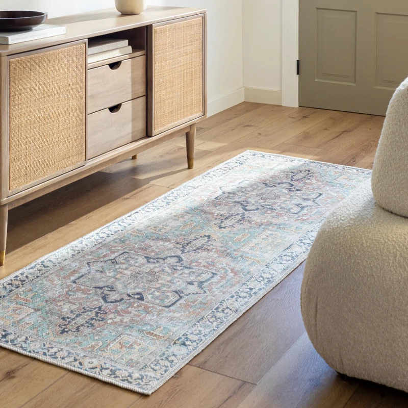 Livabliss Dido Luxor Machine Washable Carpet Runner 80x220 cm, Vintage Boho Design for Hallway, Living Room & Kitchen, Easy Care, Rust Blue