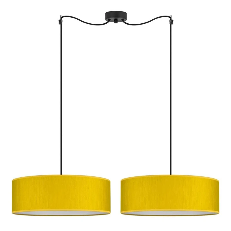 Sotto Luce Umai Modern 2-Bulb Pendant Light - Mustard Yellow Fabric - 1.5 m Black Fabric Cable - Black Ceiling Rose - 2 x E27 - Diameter 45 cm