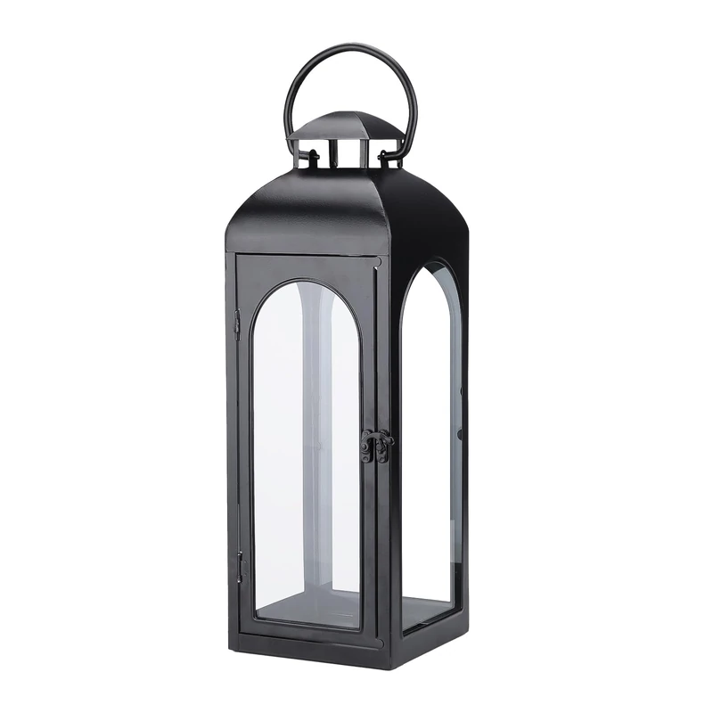 Large Luxury Modern Lantern Decorative Tall 20 Inches Black Metal Hurricane Lanterns with Clear Glass Panels for Front Porch,Tabletop, Mantle, Wall Hanging, or Garden Display, Indoor & Outdoor Use