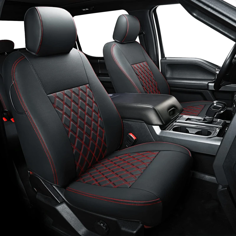 LUCKYMAN CLUB for F150 SuperCrew 2015-2025 Custom Pickup Car Truck Seat Covers X06-XLT, Waterproof Faux Leather, Full Coverage, Also Fit 2017-2025 F250/F350 (Black&Red Full Set)