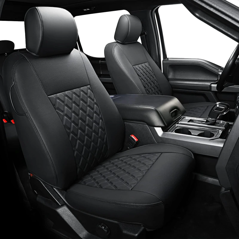 LUCKYMAN CLUB Custom Seat Covers X06-XLT for F150 SuperCrew 2015-2025 Pickup Car Truck, Waterproof Faux Leather, Full Coverage, Also Fit 2017-2025 F250/F350 (Black Full Set)