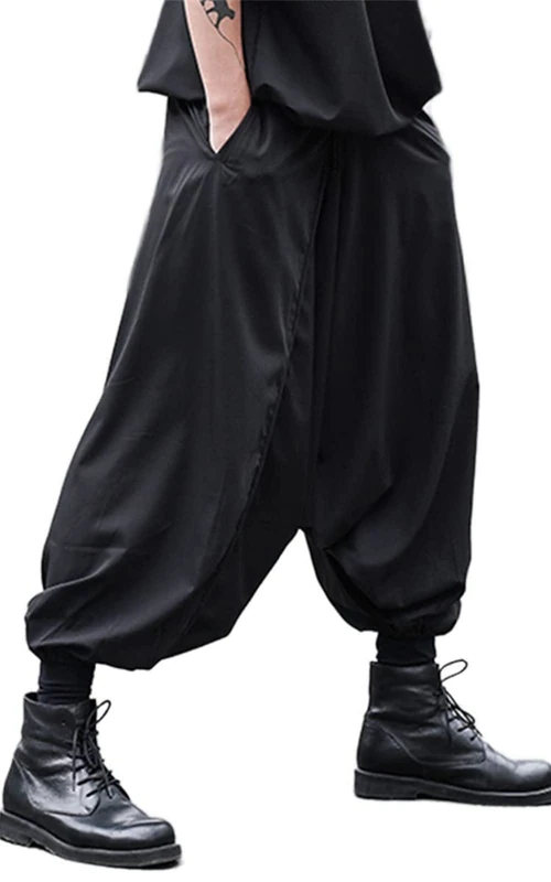 AITFINEISM Men's Casual Skirt Pants Loose Wide Leg Harem Pant Japanese Harajuku Kimono Trousers, Black 5, Small - Image 1
