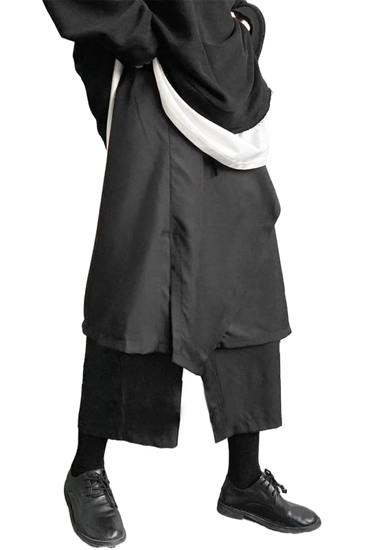 AITFINEISM Men's Casual Skirt Pants Loose Wide Leg Harem Pant Japanese Harajuku Kimono Trousers, Black 4, 3X-Large - Image 1