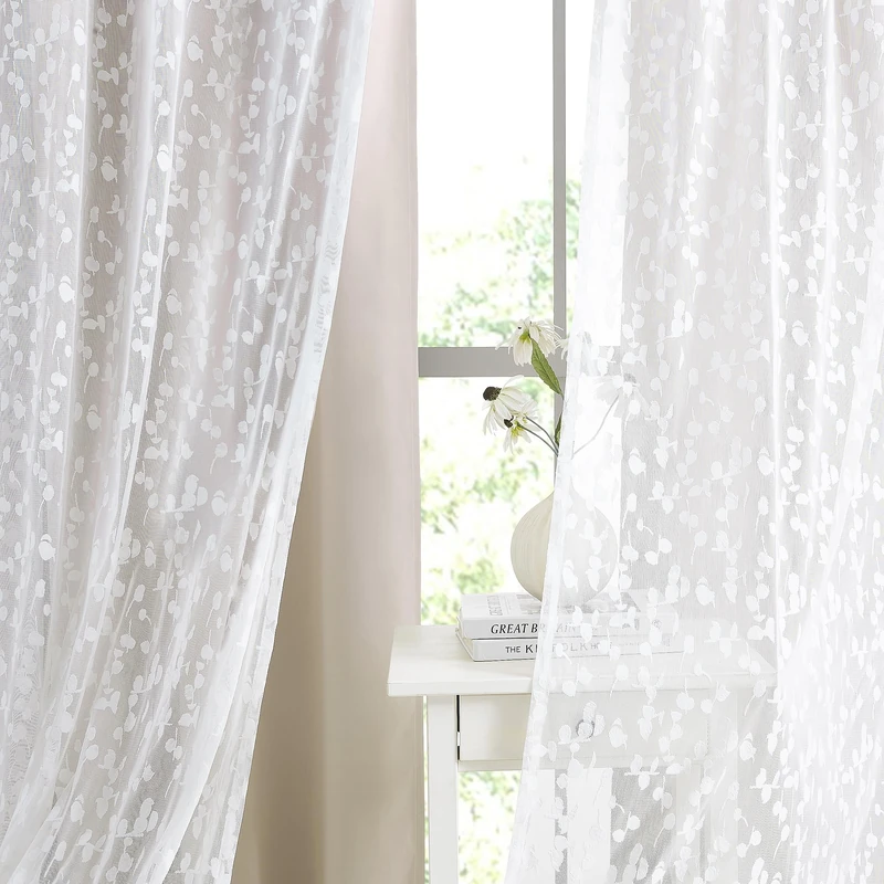 Jubilantex Full Blackout Curtains + Leaf Sheer Window Panels, Mix and Match Style Double Layer Window Treatment Sets for Bedroom Living Room, 4 Panels 52" W x 95" L, Beige and White