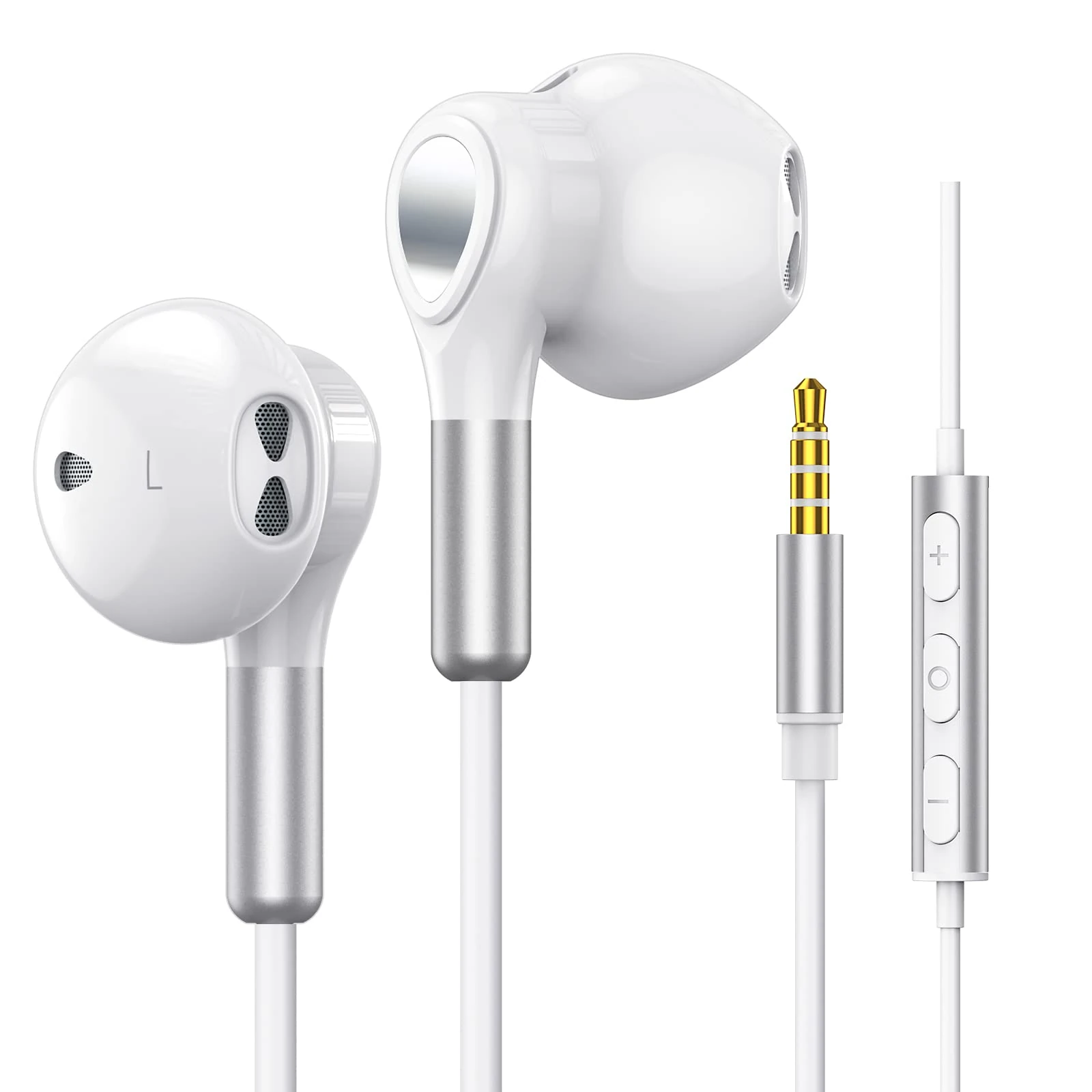 Headphones In-Ear Wired Earphones Earbuds, Half in Ear Headphones 3.5mm Jack Headphones with Microphone and Volume Control for iPhone, Samsung, Android, iPad,MP3,Most 3.5mm Audio Devices