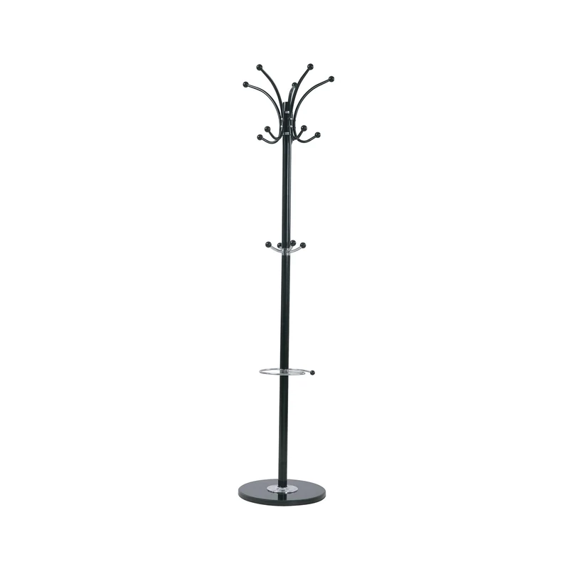 Compactor Iris Freestanding Coat Stand, Hallway Storage Rack with 14 Hooks and Umbrella Holder, Steel Metal, 37 x 37 x 178cm, Black, RAN10969 - Image 1