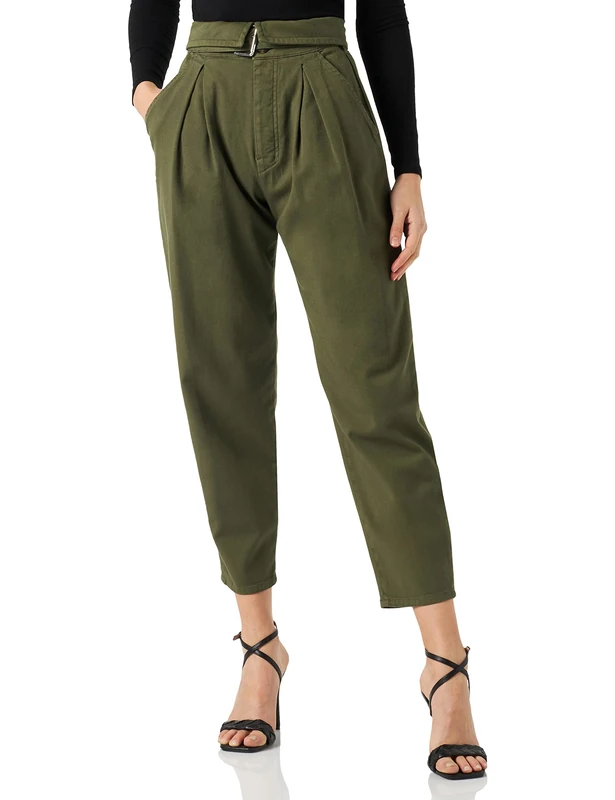 Pinko Women's Recidivo Robe Manteau Lino Str Pants, X20_Verde Fucile, 50