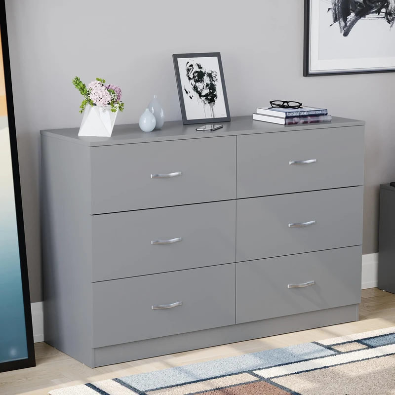 Vida Designs 6 Drawer Wide Chest of Drawers Bedroom Storage Unit Sliding Drawers Bedroom Furniture (Grey)