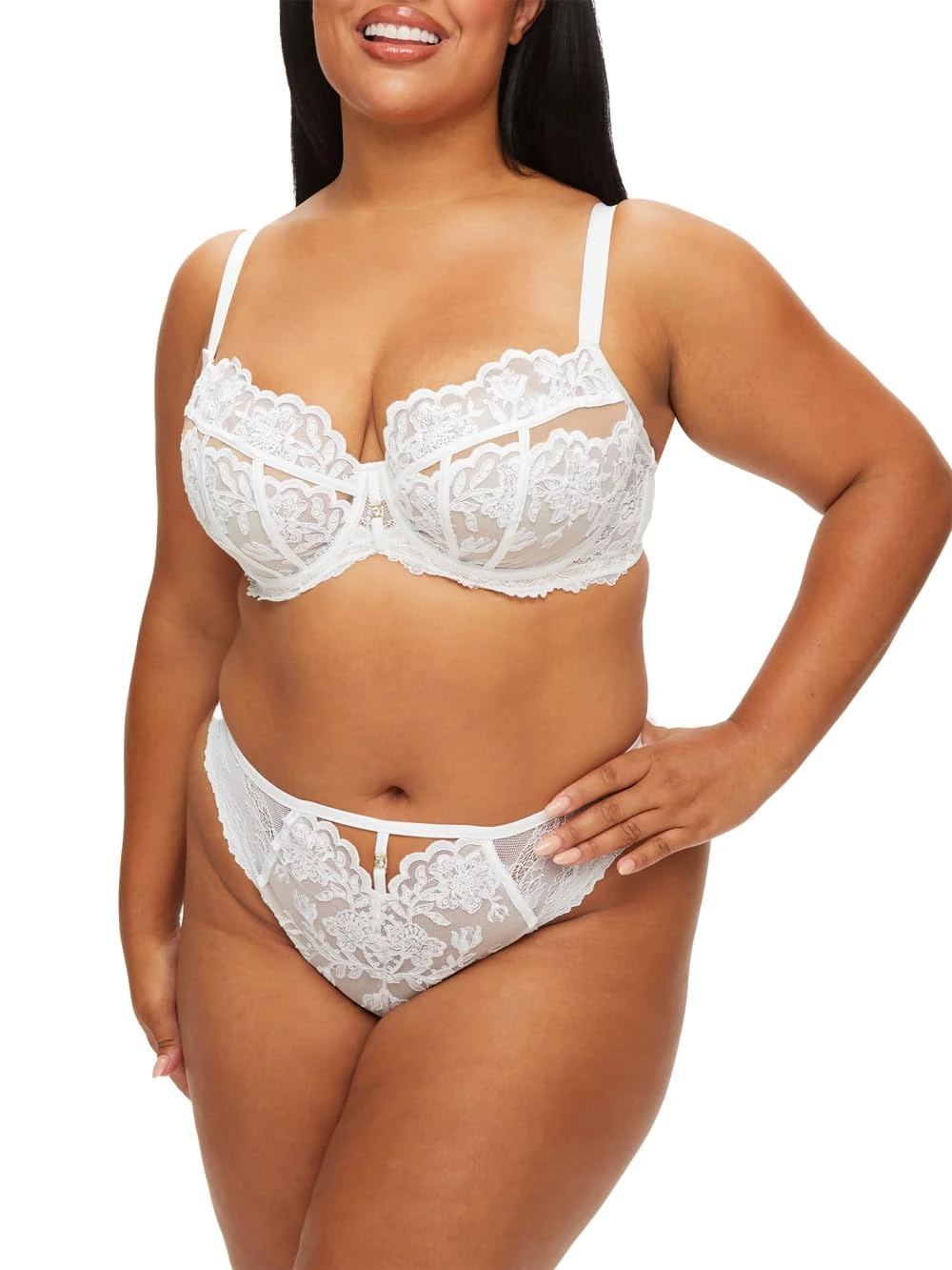 Ann Summers The Icon Fuller Bust Non-Padded Balcony Bra – Flattering Women's Underwear with Lace, Sequins & Gold Details, Cup Sizes DD-H – Womens Lingerie with Wide Adjustable Straps (White)