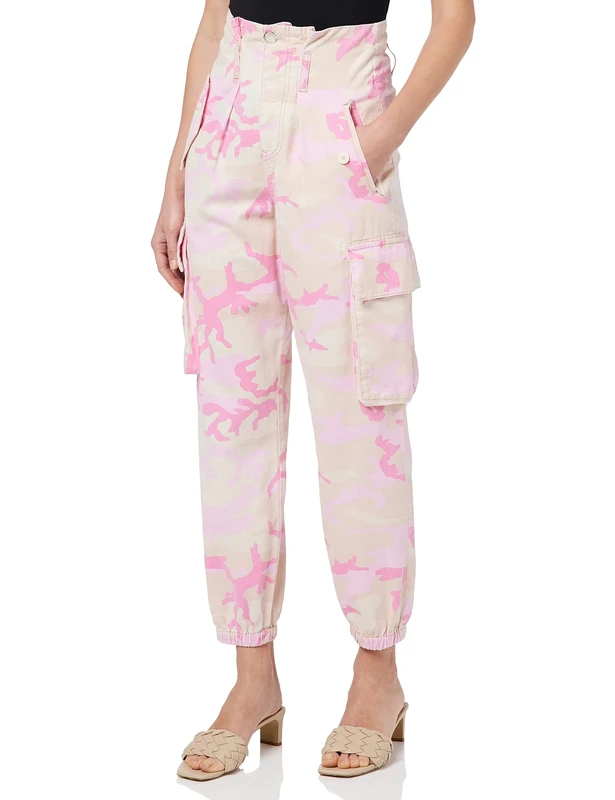 Pinko Women's Fitness Cargo Bull Camouflage Pants, Nn7_Mult.Nude/Pink, UK XL