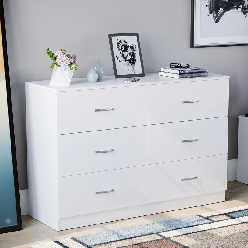Vida Designs 6 Drawer Wide Chest of Drawers Bedroom Storage Unit Sliding Drawers Bedroom Furniture (White)