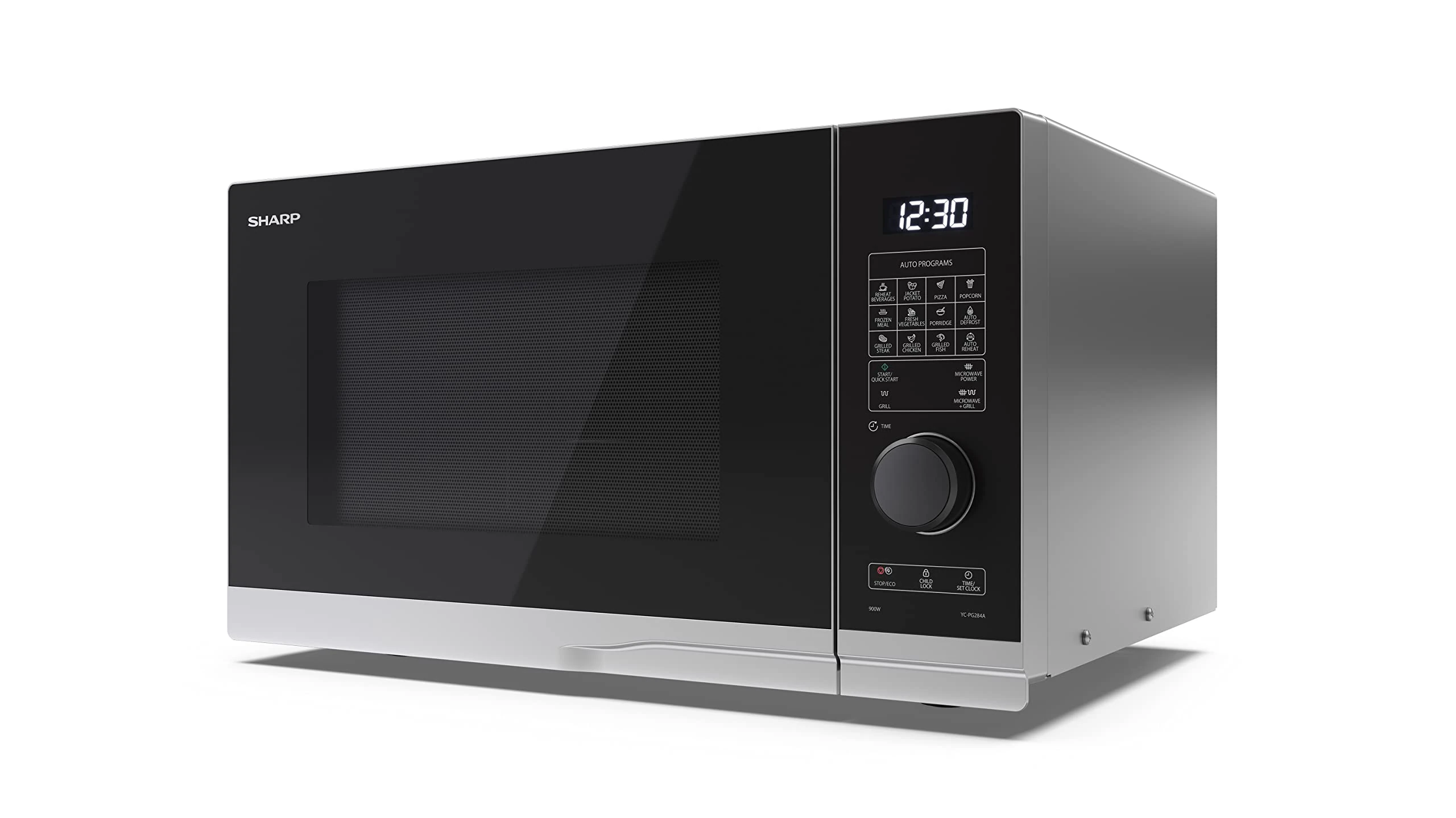 SHARP YC-PG254AU-S 25 Litre 900W Digital Microwave with 1000W Grill, 10 power levels, ECO Mode, defrost function, LED cavity light - Silver