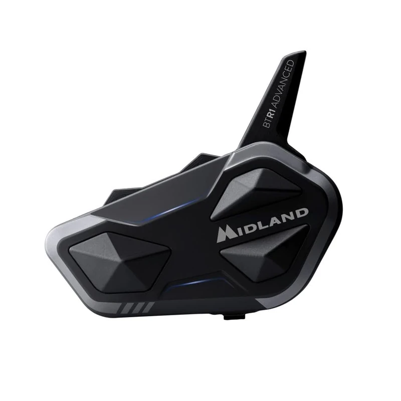 Midland - Motorcycle Intercom BTR1 Advanced Single, Waterproof IPX6 Helmet Bluetooth Headset, 1.2Km Range, Conference for Up to 4 People, 23H Battery, Noise Cancellation, HD Audio, ECE2206 Compliant
