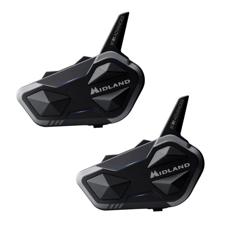Midland - Motorcycle Intercom BTR1 Advanced Twin, Waterproof IPX6 Helmet Bluetooth Headset, 1.2Km Range, Conference for Up to 4 People, 23H Battery, Noise Cancellation, HD Audio, ECE2206 Compliant