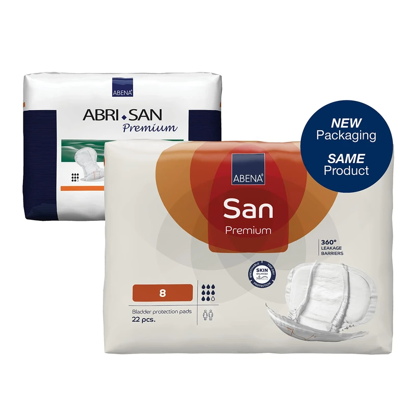 ABENA San Premium Mens & Womens Incontinence Pads, Breathable & Comfortable, Fast Absorption, Discreet & Effective Shaped Incontinence Pads for Men/Women - Premium 8, 2500ml Absorbency, 4x 22PK